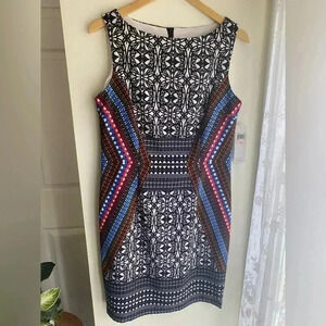 London Times Sheath Dress Women’s Size 10 Multicolor Sleeveless Shift Aztec